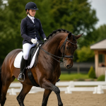 Reiterin präsentiert ihr Pferd bei einer Dressurlektion im Reitsportverein Pferdeland Meyer e.V.