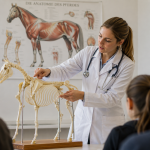 Trainerin erklärt die Anatomie eines Pferdes im Rahmen der Ausbildung beim Reitsportverein Pferdeland Meyer e.V.
